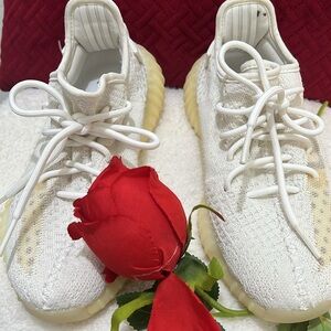 Yeezy Cream and Gold Sneakers Modern Knit Design
